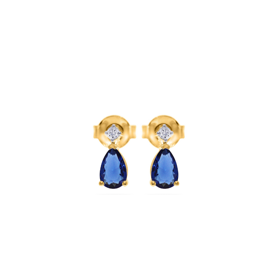 9k YG Diamond and Pear Shaped Sapphire Studs with Butterfly Findings, 2D=0.05ct, 2BSA(6x4mm) Approx 0.8ct