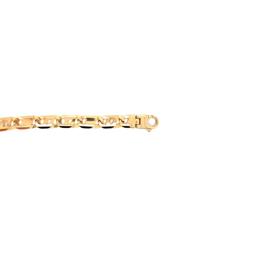 18k YG Italian Solid 2 x 1 Birdseye/Tiger Eye and plate Bracelet 9.0 mm wide 22.5cm Approx 37.6g