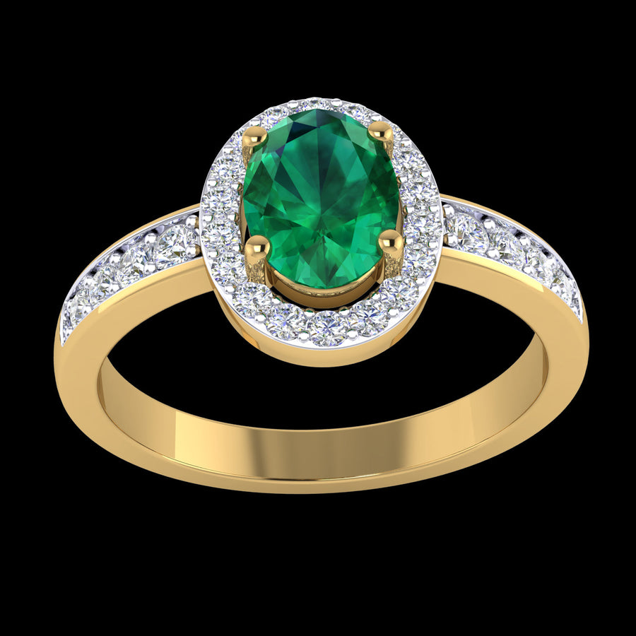9k YG Created Emerald & Diamond dress Ring with WG Setting 1CE=.75ct & 28D=0.30ct Size P