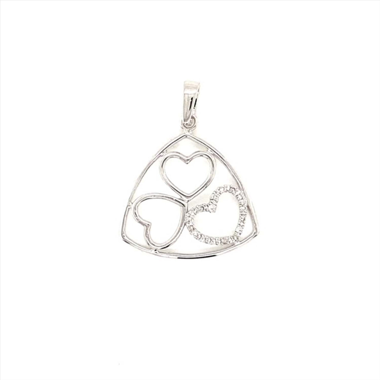 9k WG Diamond Three Heart Pendant 16D=0.08ct. 20mm