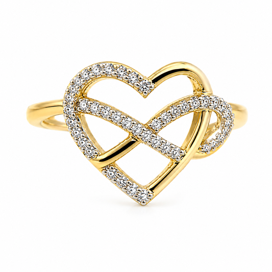9k YG Infinity Ring  set with 43D=0.125ct. Size M.