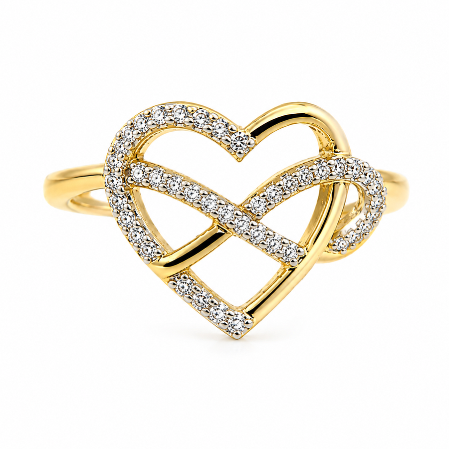 9k YG Infinity Ring  set with 43D=0.125ct. Size M.