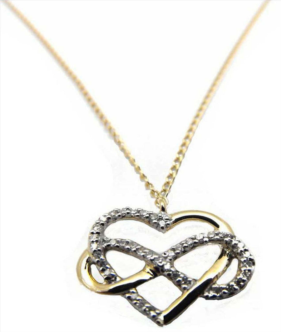 9k YG Infinity Heart Diamond Pendant 39D=0.11ct with Oval Link Chain 45cm O-Ring at 43cm & 44cm 1mm wide . Meas. 11x15mm