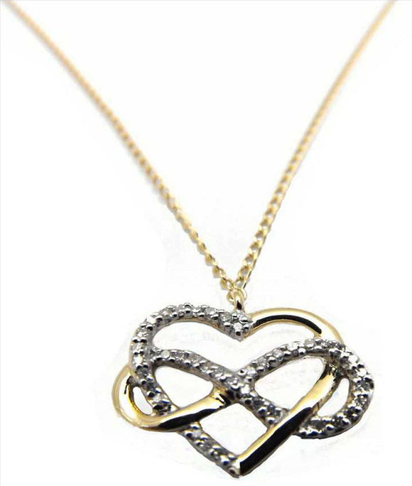 9k Yellow Gold Infinity Heart Diamond Pendant 39D=0.11ct with Oval Link Chain 45cm O-Ring at 43cm & 44cm 1mm wide . Meas. 11x15mm