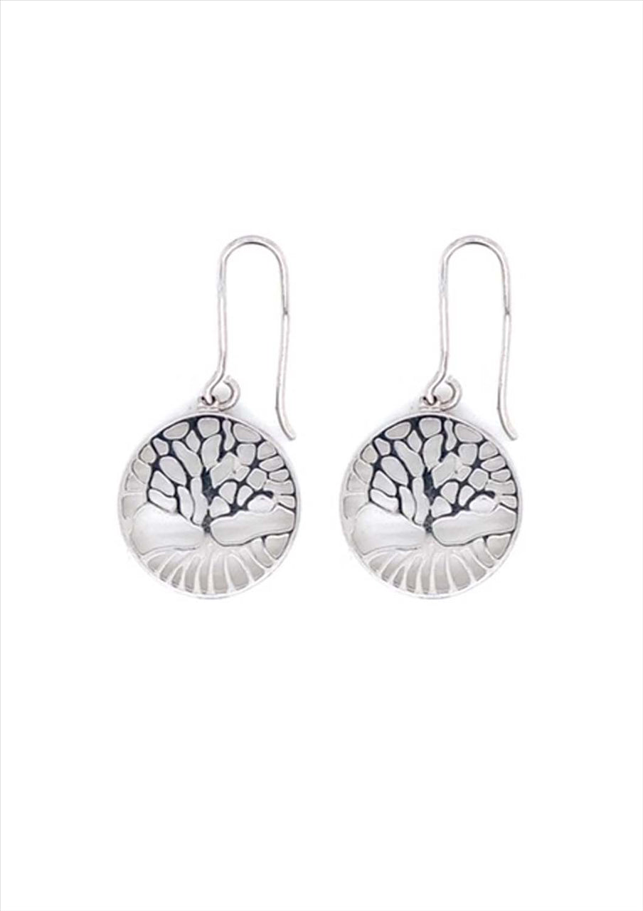 9k WG Tree of Life Shepherd Hook Earrings 16mm Wide