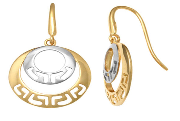 9k 2T Greek Design Drop Shepherd Hook Earrings 12.3mm