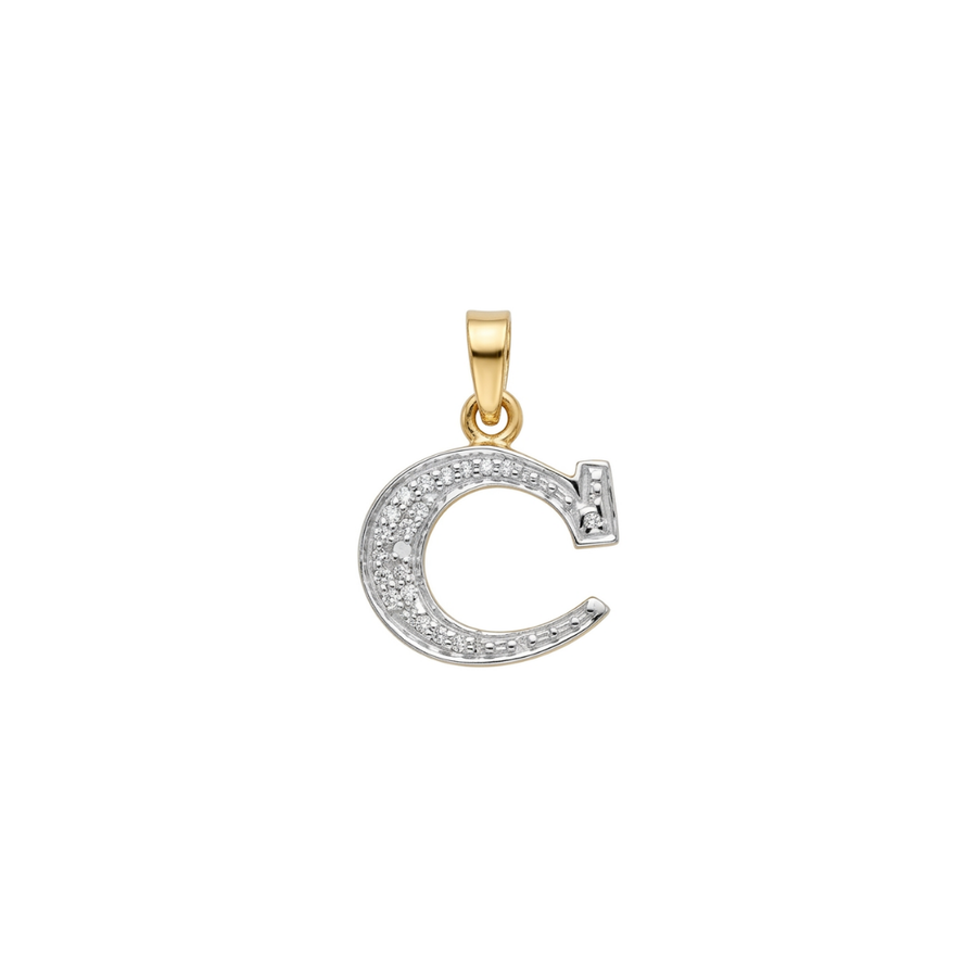 9k YG Diamond Block Letter Pendant C with 3D = 0.05ct 10mm
