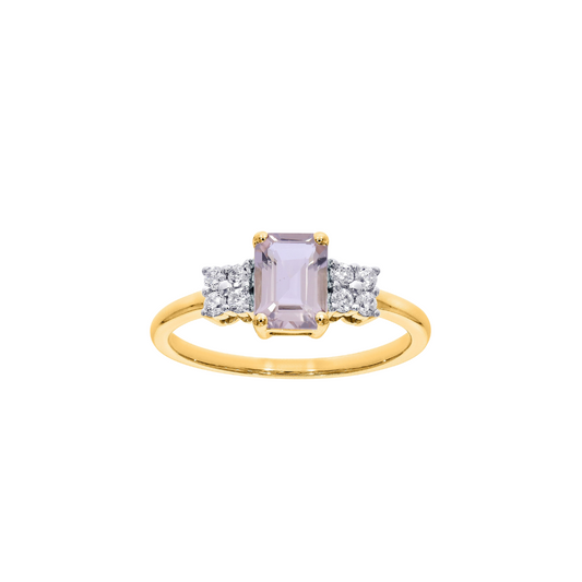 9k YG Diamond and Morganite Ring 7mm wide, 8D = 0.17ct, 7x5mm MRG = 0.79ct. Size M