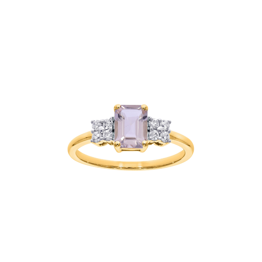 9k YG Diamond and Morganite Ring 7mm wide, 8D = 0.17ct, 7x5mm MRG = 0.79ct. Size M