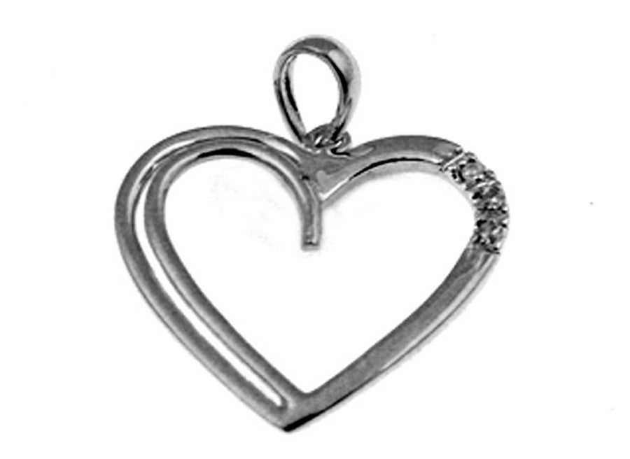 9k WG Diamond Heart Pendant 3D=0.02ct Grain Set . Meas. 18mm