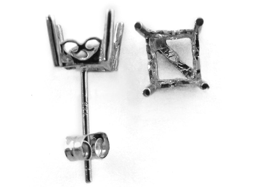 18k WG Unset Stud Earrings  4 Claws  for Square Stones  4mm. Butterflies not included.