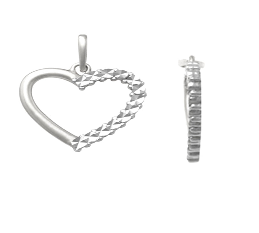 9k WG Diamond Cut Heart Pendant 13mm