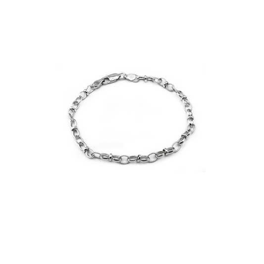 9k White Gold Solid Oval Belcher Fancy Chain 4.5mm wide 50cm . Approx 16.5g
