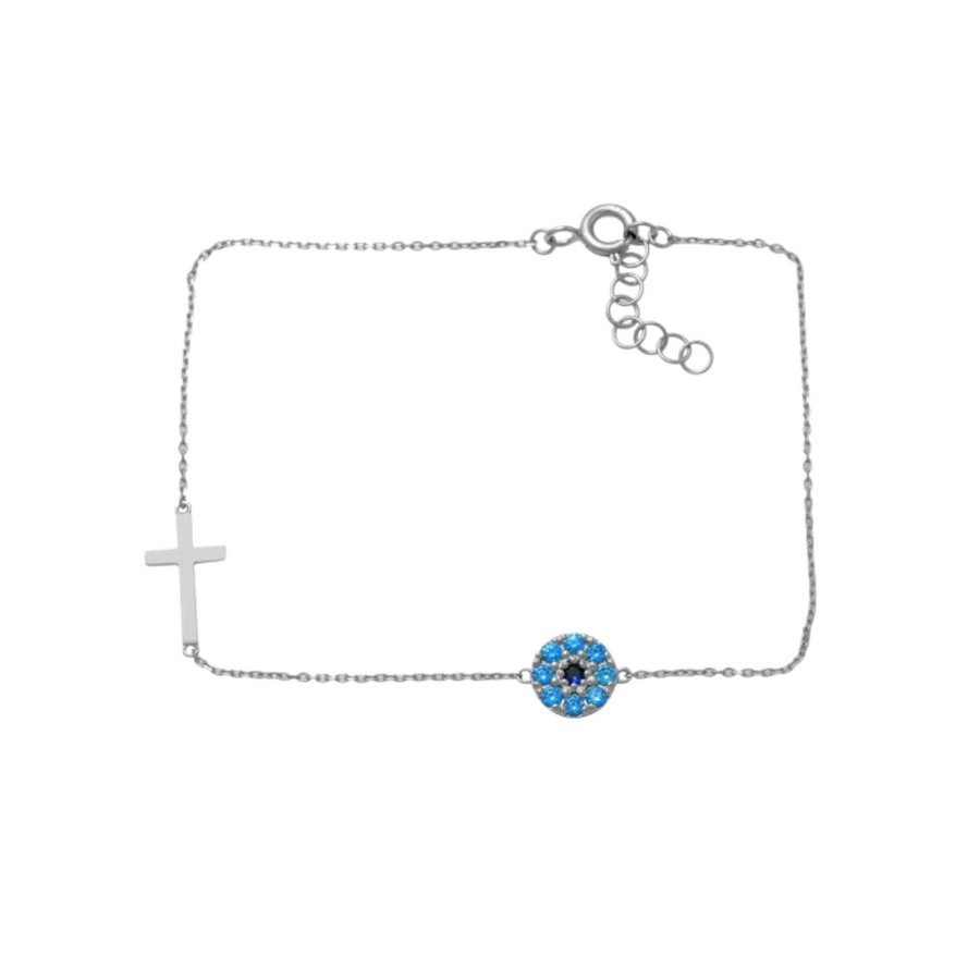 9k WG CZ Circle & Cross Pendant with Oval Links Bracelet 19cm Incl 2cm adjustable links