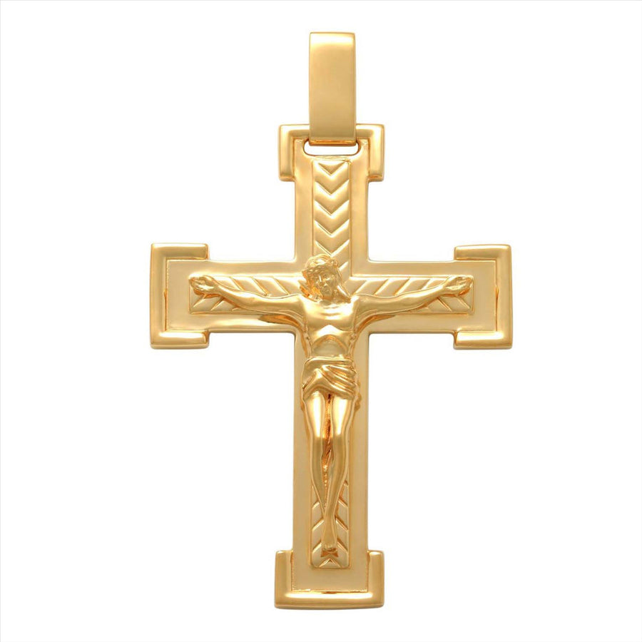9k YG Solid Patterned centre Crucifixion Pendant 42mm x 30mm