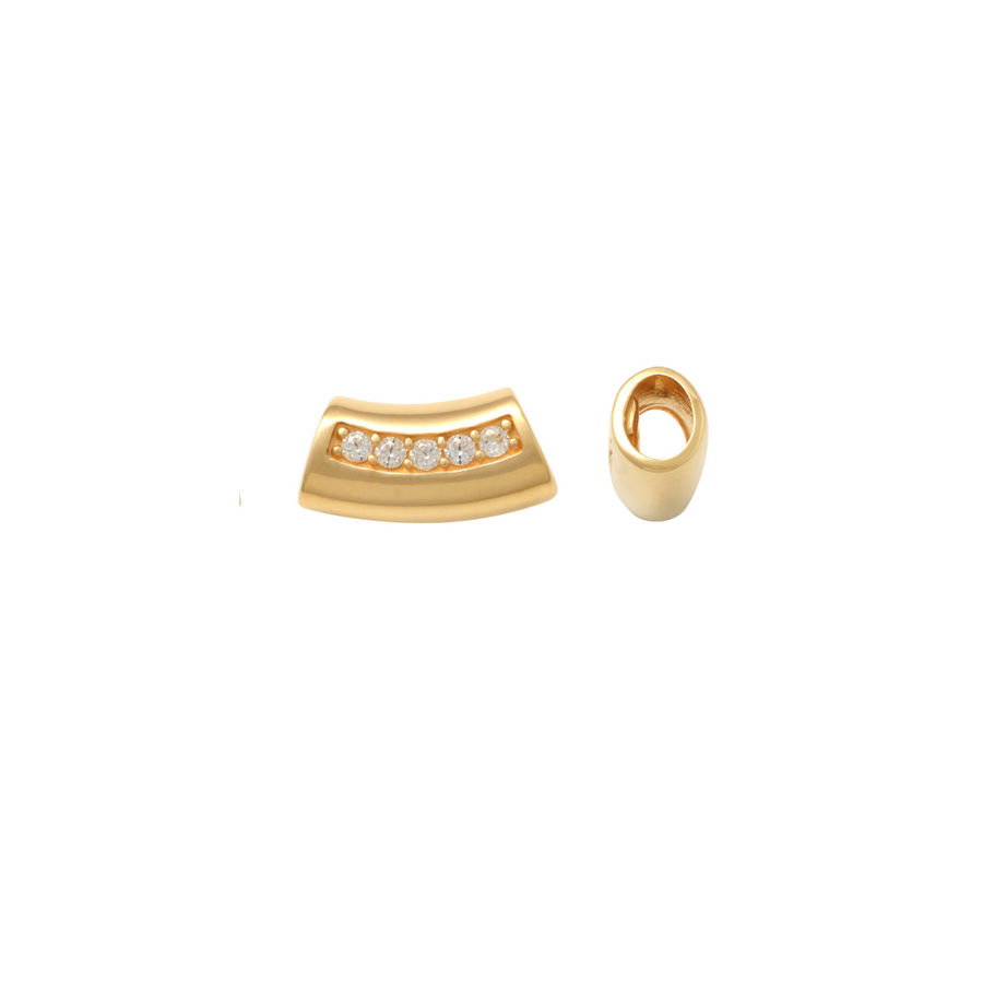 9k YG CZ Curved Tube Pendant. 5.4mm x 10.8mm