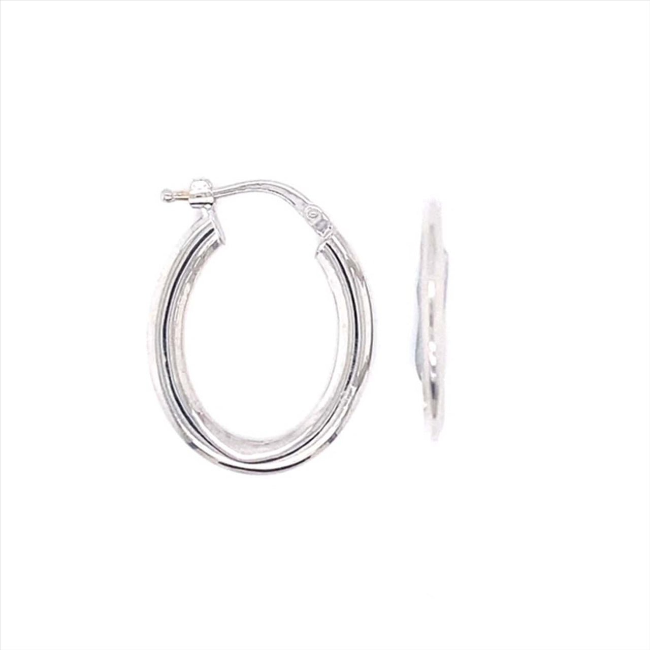 9k WG Flat Oval Hoop Earrings, 1.5mm Wide