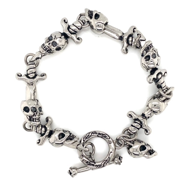 Stainless Steel Ed Hardy Black Dia Skull/Dagger Bracelet. RRP$189.90