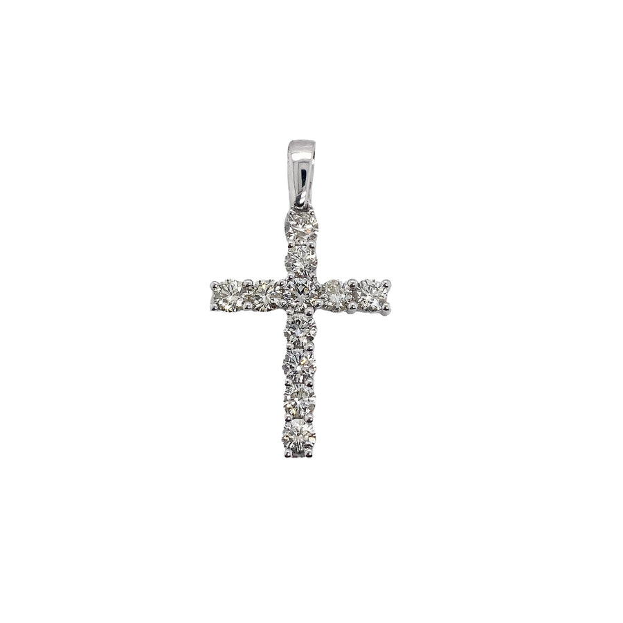 18k WG Diamond Cross Pendant 11D=1.3ct Claw Set . Meas. 21mm x 15mm.