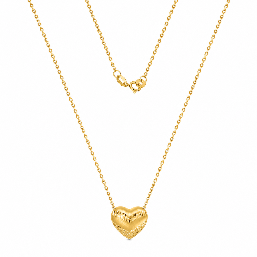 18k YG Diamond Cut Trace Chain 1mm wide 43cm with 10mm Matt & Faceted Heart Approx 2.6g