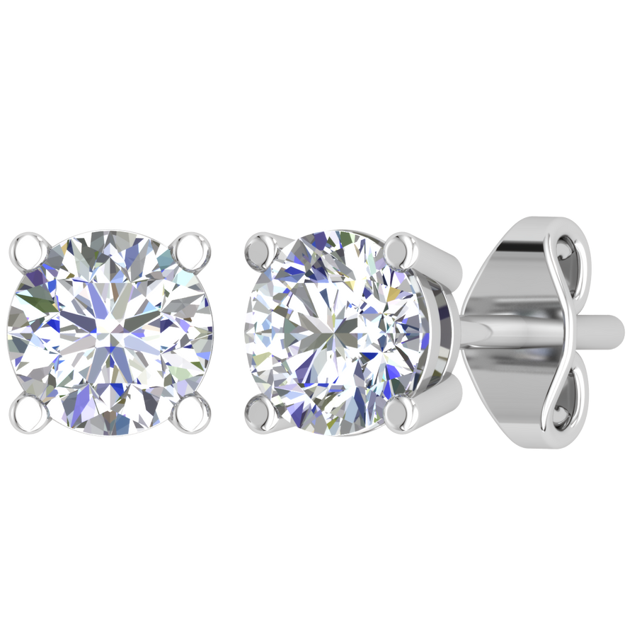 18k WG Lab Diamond 4 Claw Stud Earrings 2D=1ct Premium E-F / VS. Push Back Butterfly