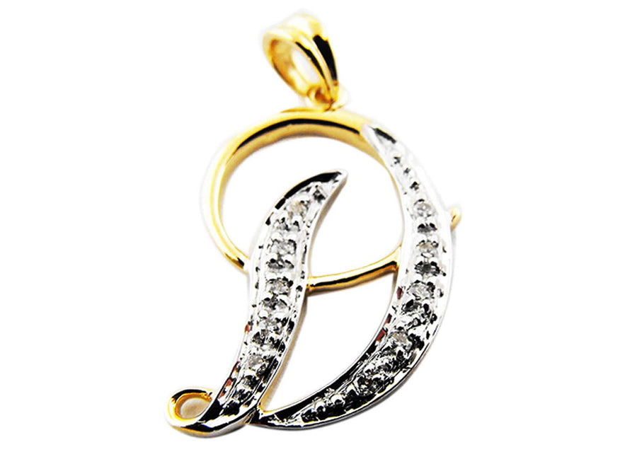 9k YG Diamond Script Letter Pendant D with 8D = 0.03ct 15mm