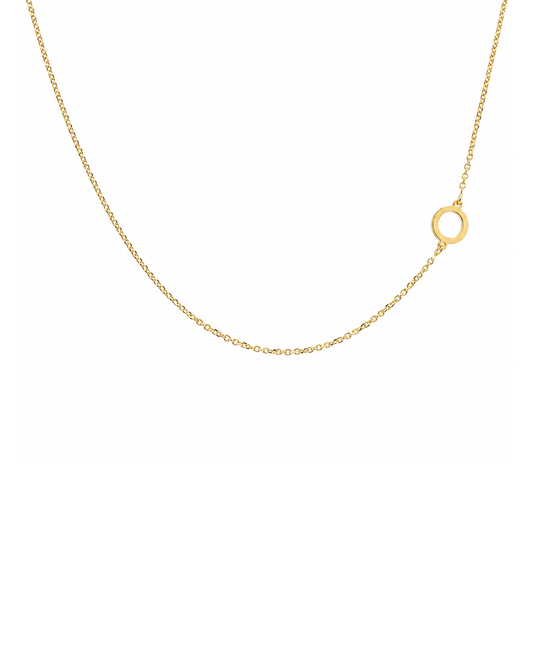 9k YG Diamond Cut Trace Chain 1.1mm Wide with Letter O (6.5x6.5mm) 45cm with Adjustable Finding