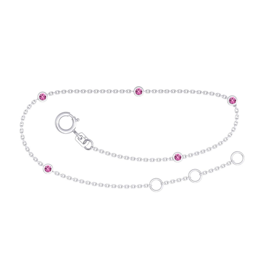 9k WG Solid Oval Link Pink Sapphire Bracelet 1.4mm Wide 19.5cm . Bezel Set with 5 Pink Sa = 0.37ct, O-Rings at 16.5 & 18cm.