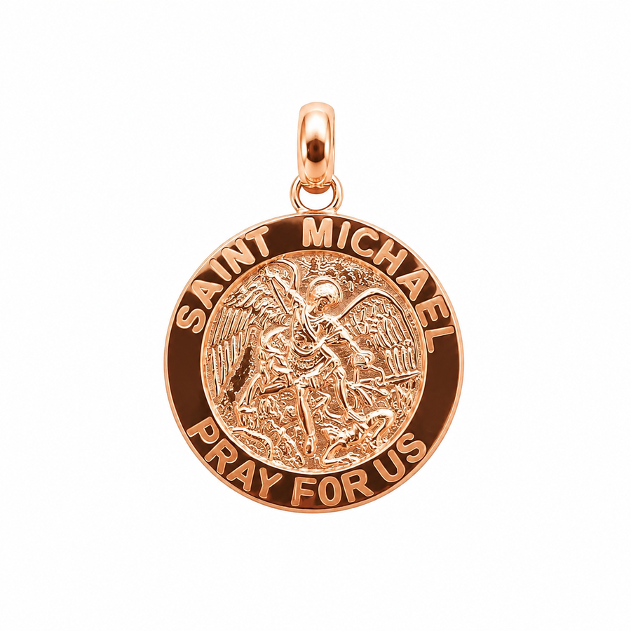 9k RG Solid Round St Michael Medallion Pendant 16.5mm