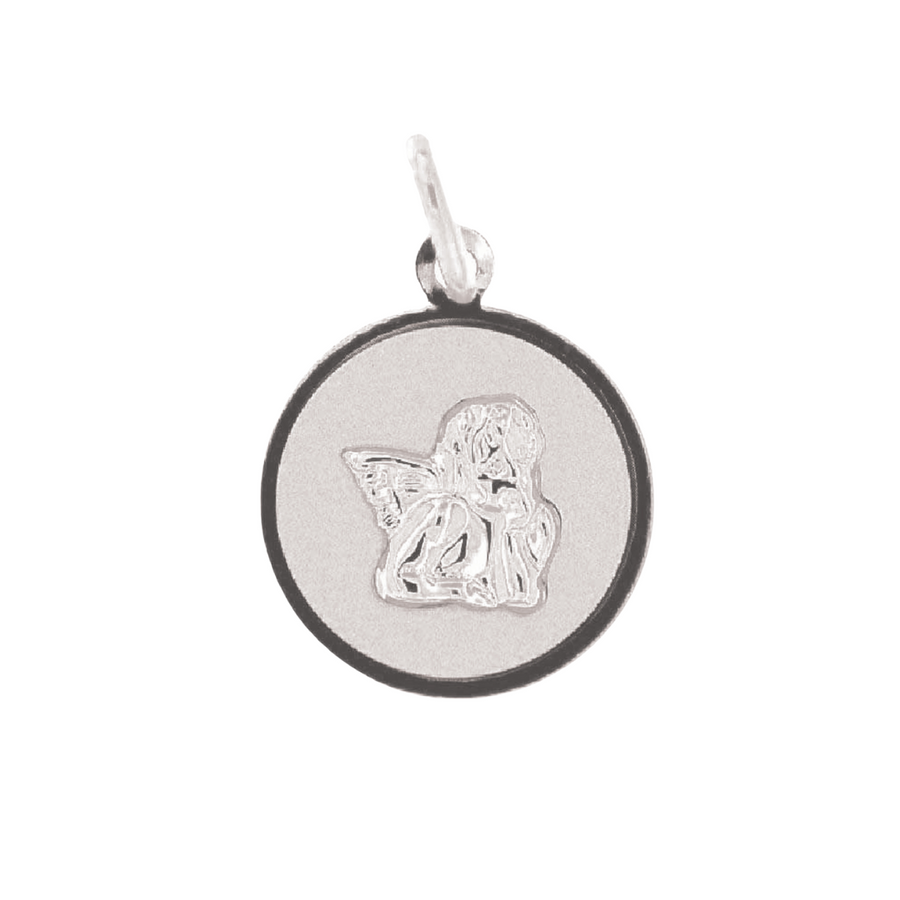 9k WG Italian Solid Round Medallion Pendant with Angel Engraved 14mm