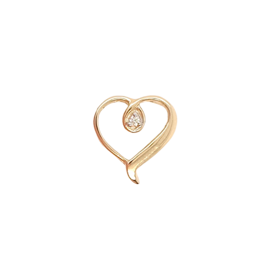 9k YG Diamond Heart Pendant 1D=0.015ct Claw Set . Meas. 14mm x 12.5mm