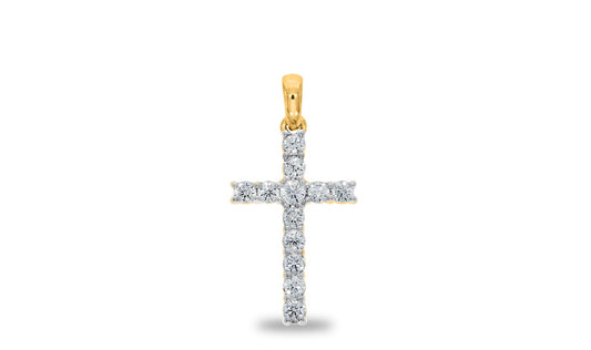 9k YG Diamond Claw Set Cross 12D=0.27ct. Meas. 15x10mm