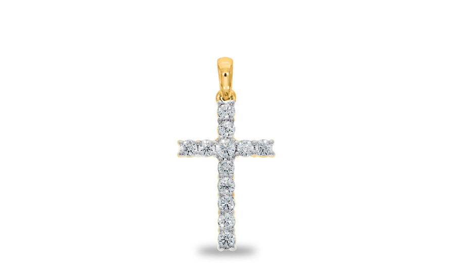 9k YG Diamond Claw Set Cross 12D=0.27ct. Meas. 15x10mm