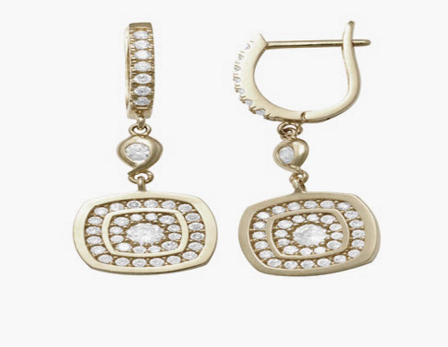 disc 9k WG CZ's Huggie Earrings with CZ's Cushion Design Drop