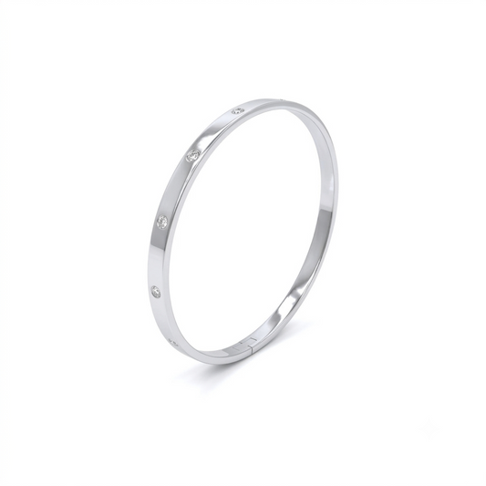 9K WG Diamond Oval Hinged Bangle 5mm Wide. 52x44mm internal diameter. 5D = 0.30ct G/SI