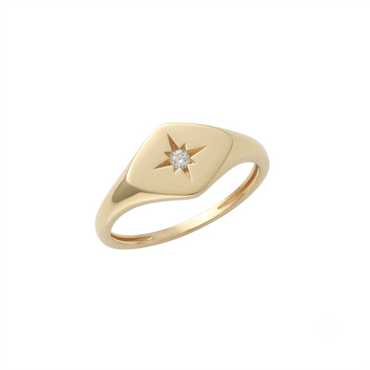 9k YG CZ Signet Ring. Size M