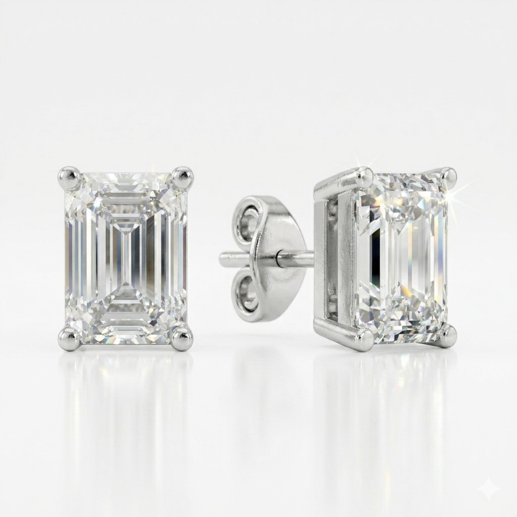 Lab Diamond Emerald Cut Studs (2D = 2.19ct)