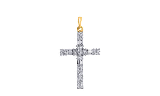 18k YG Diamond Cross Claw Set with 38D=0.27ct and 8 Baguette Diamonds Approx 0.15ct. TDW Approx 0.42ct. Meas. 23x17mm