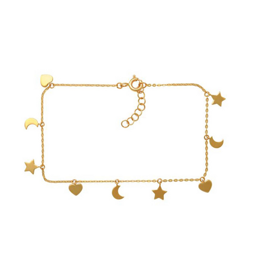 9k YG Star, Moon & Heart Charm Chain