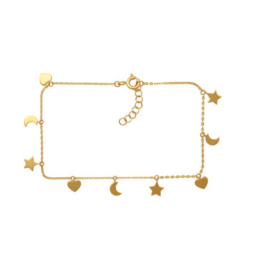 9k YG Star, Moon & Heart Charm Oval Link Chain 45cm incl. 3cm adjustable links