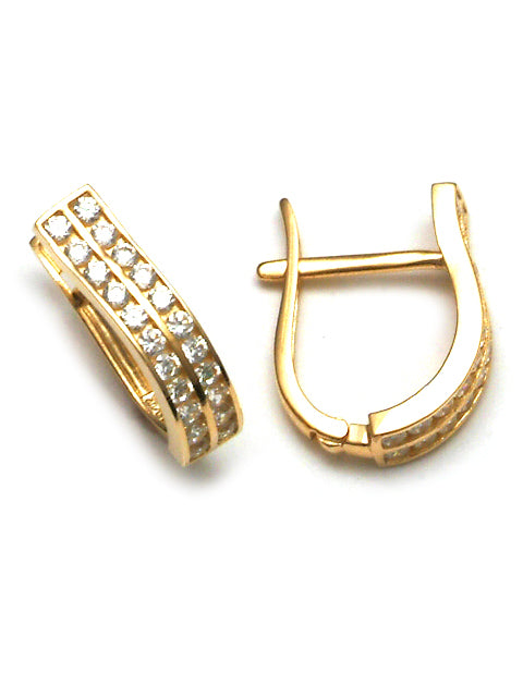 9k YG CZ Double Row Huggie Earrings 3.9mm Wide