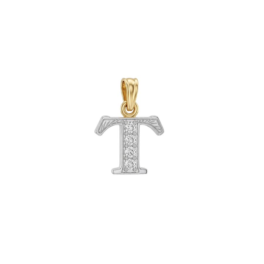 9k YG Diamond Block Letter Pendant T with 3D = 0.06ct 10mm