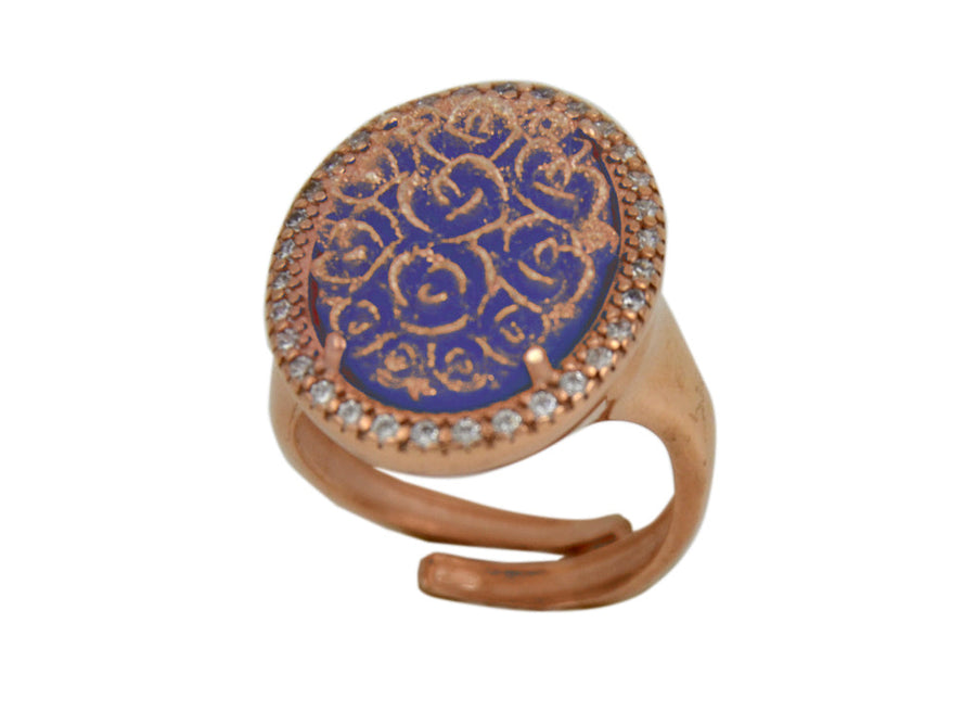 925 Italian Fancy Oval  CZ's Adjustable Ring  Purple  22mmx18mm.