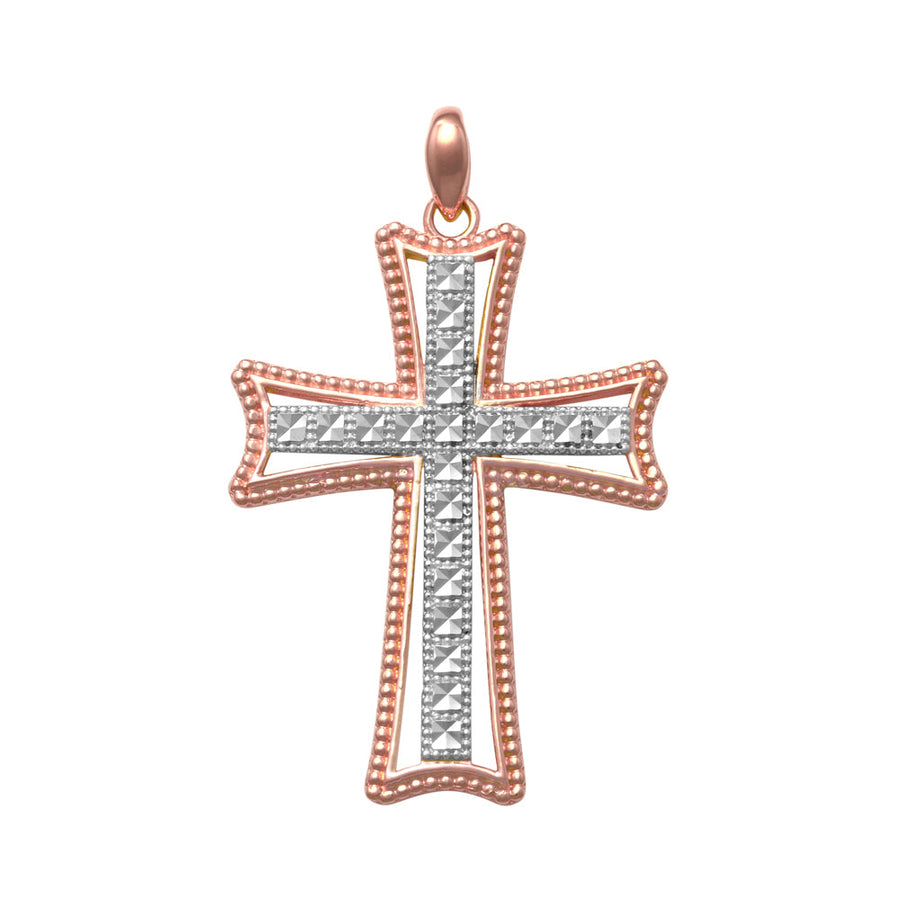 9k 2T Solid Flat Celtic Cross Pendant RG with WG centre 30mm x 20mm