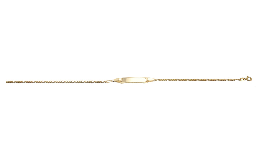 18k YG Italian Solid 1x5 Figaro ID Bracelet 1.4mm wide 17cm (O ring at 15cm). Approx 2.48g.