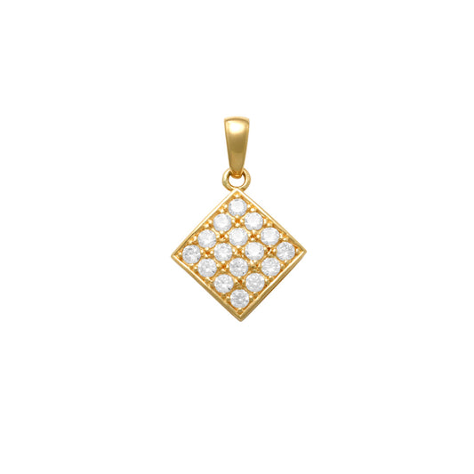 9k YG Diamond Shape Pendant set with CZ's 12mm