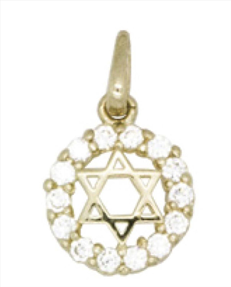 9k YG Solid CZ Circle Pendant with Star in Centre, 9mm wide