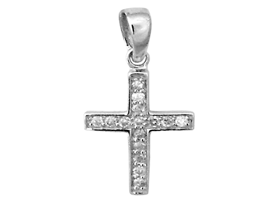 9k WG Diamond Cross Pendant 15D=0.11ct Grain Set . Meas. 13mm x 10mm
