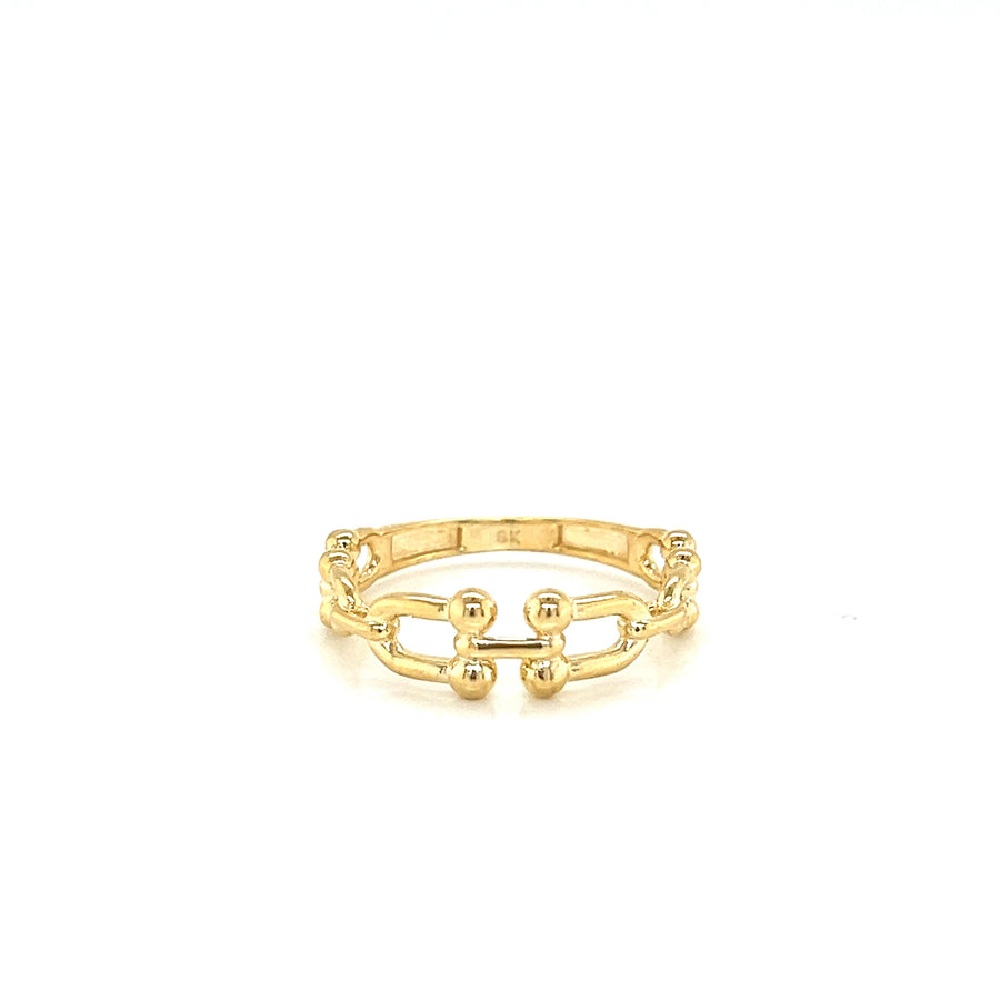 9k YG Chain-Link Ring with Gold Balls 6mm. Size Q