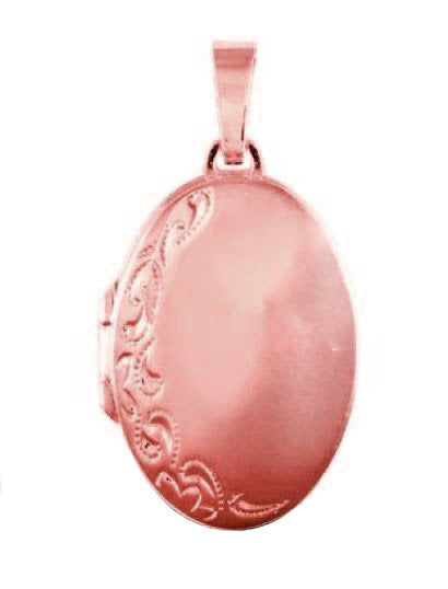 9k RG German Polished Engraved Oval Locket 16x23mm